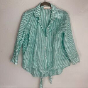 Chico’s Non Iron Tie Front Button Up Linen Blouse